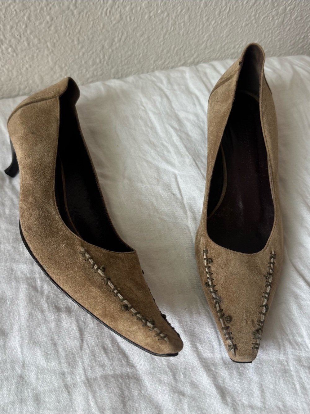 Bottega Veneta Taupe Suede Pointed Toe Heels